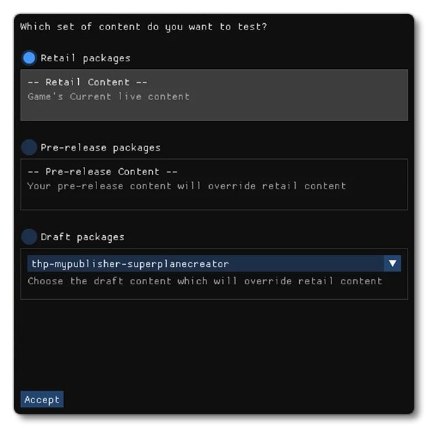 The Draft Packages Section Of The Content Test Tool