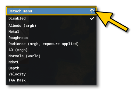 Example Of The Detach Menu Option In The DevMode Menus