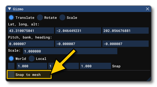 The Snap To Mesh Gizmo Option