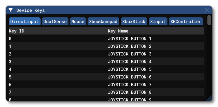 The Device Keys Reference Window