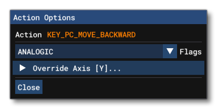 The Action Options With Axis Override