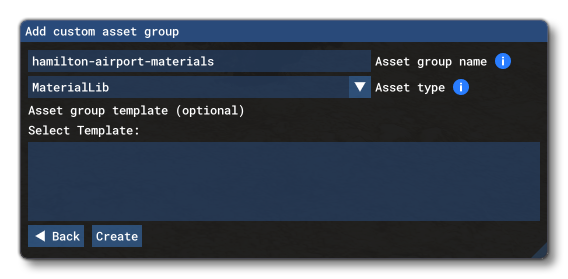 The Add Asset Group Window For Adding A MaterialLib The Add Asset Group Window For Adding A MaterialLib