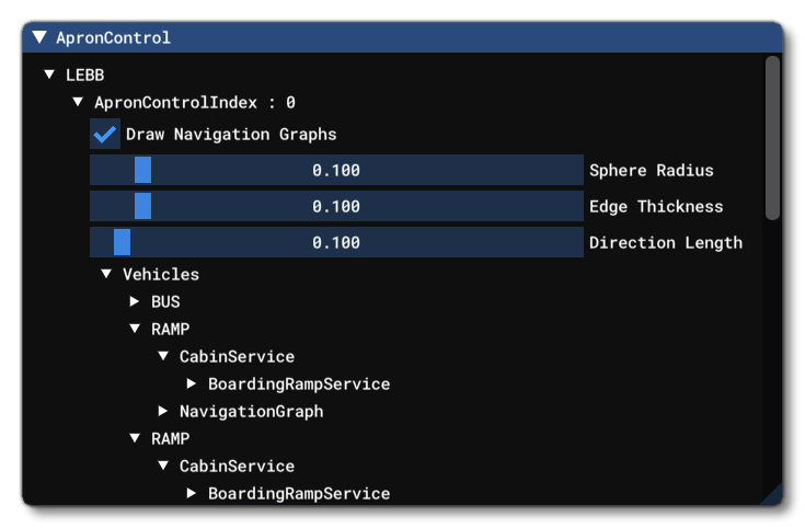 The Apron Control Debug Window Showing The Services At An Airport