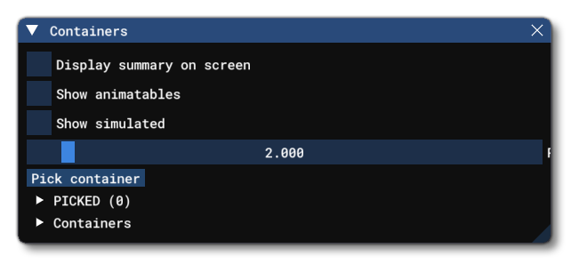 The SimObjects Container Window