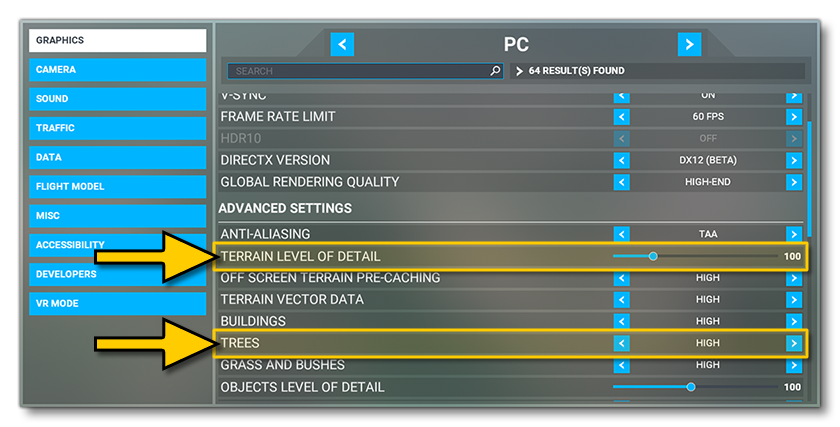 The Sim Settings For Vegetation Density And Rendering