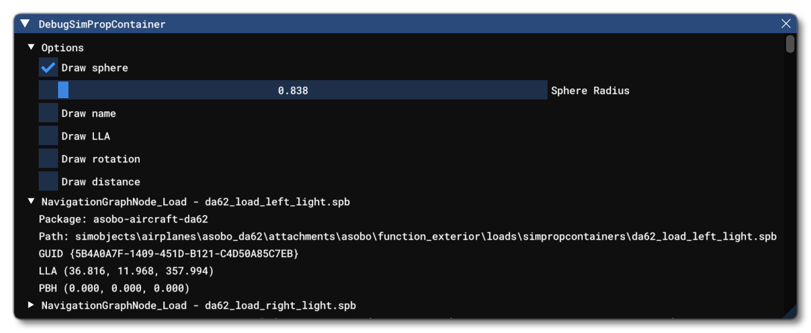 The Debug SimProp Containers Window