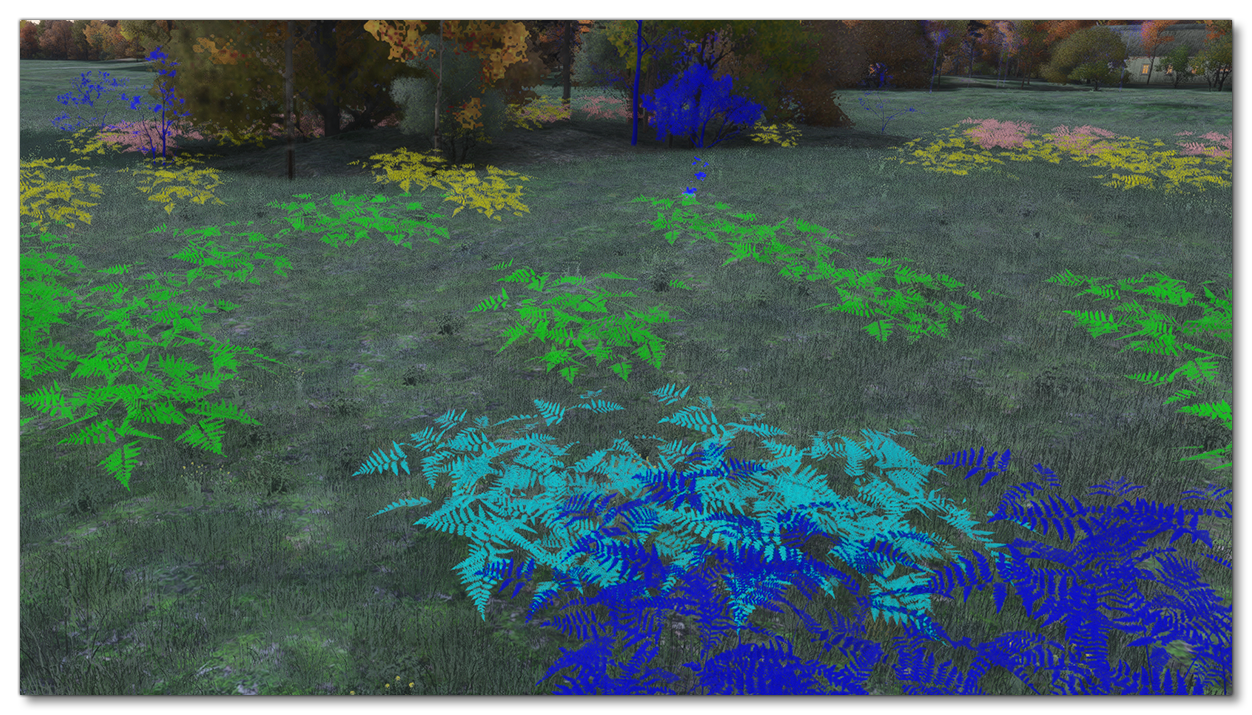 The Different Plant LODs Coloured Using The Debug Option