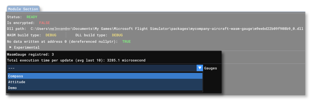 The Gauges Section Of The WASM Debug Window