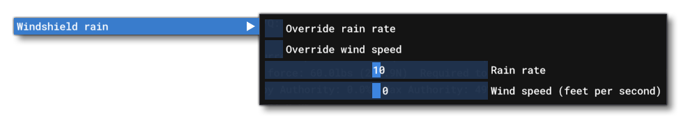 The Windshield Rain Sub-Menu