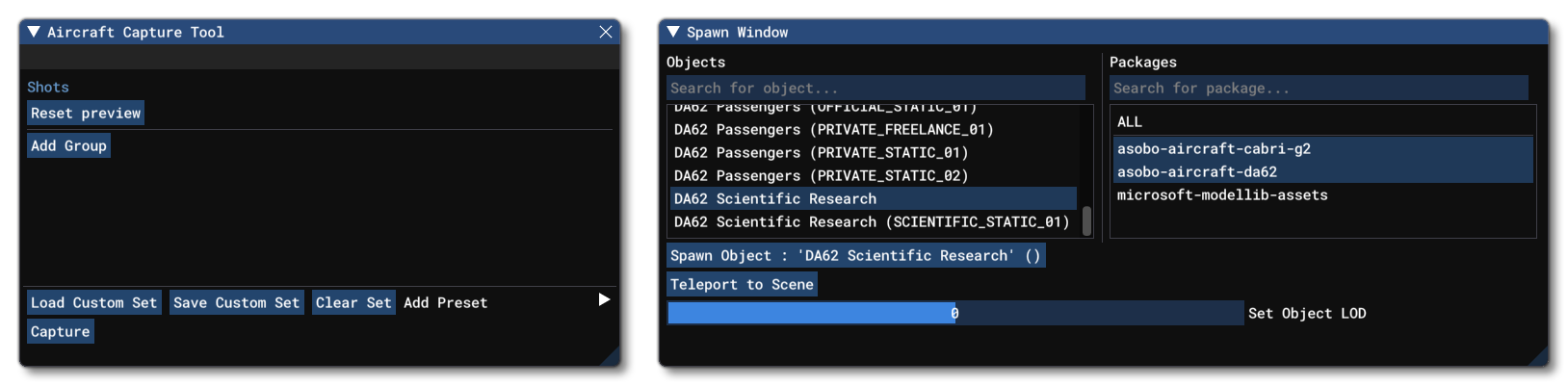 The Aircraft Thumbnail Capture Tool Window