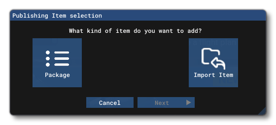 The Publishing Item Selection Window