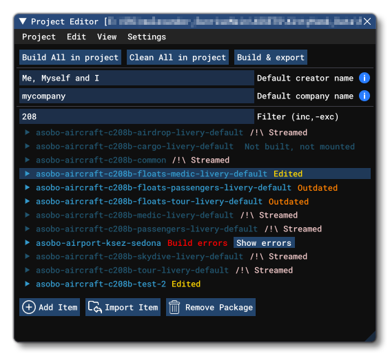 The Project Editor With Multiple Packages And Tags