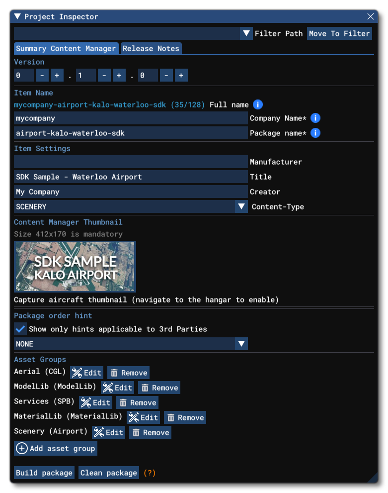 The Inspector Window For A Package