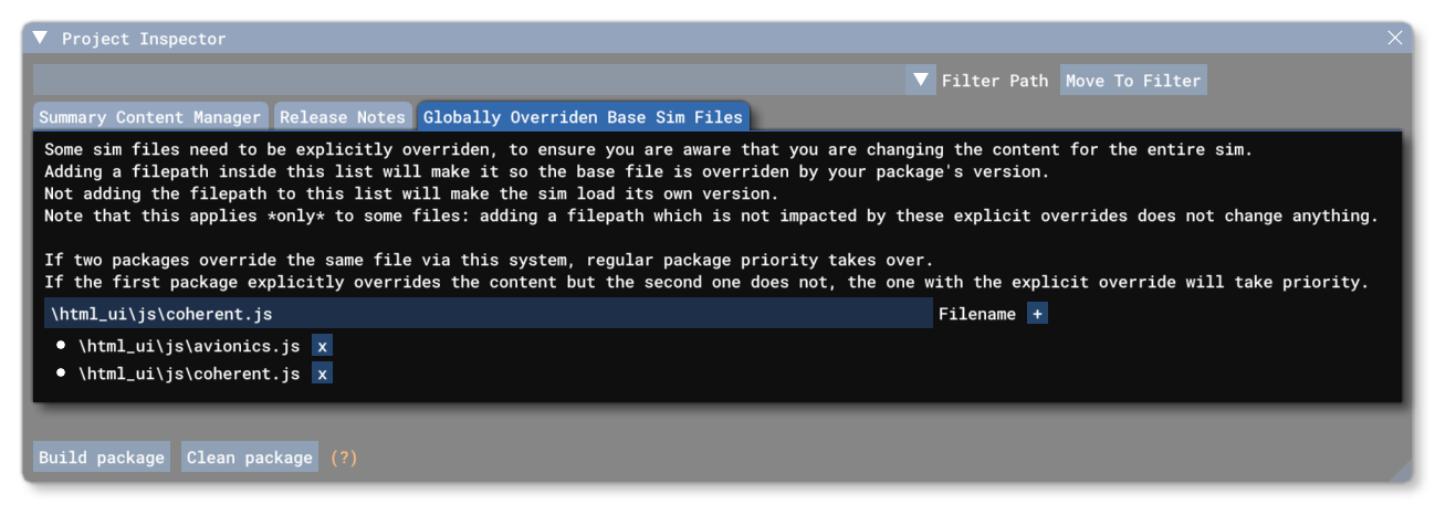 The Globally Overriden Base Sim Files Tab