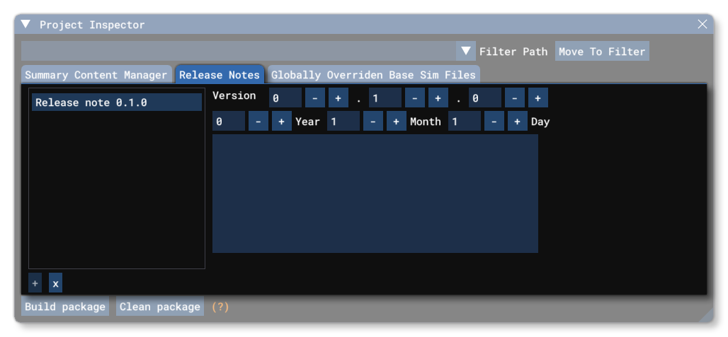 The Inspector Release Notes Tab