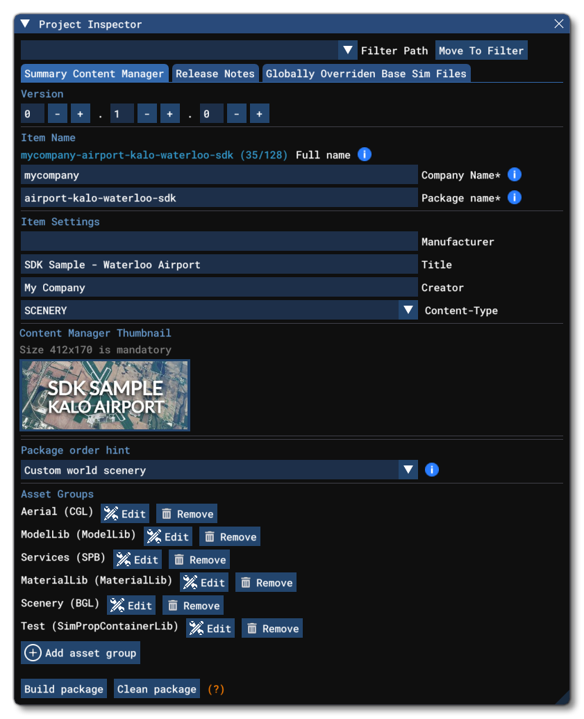 The Inspector Window For A Package