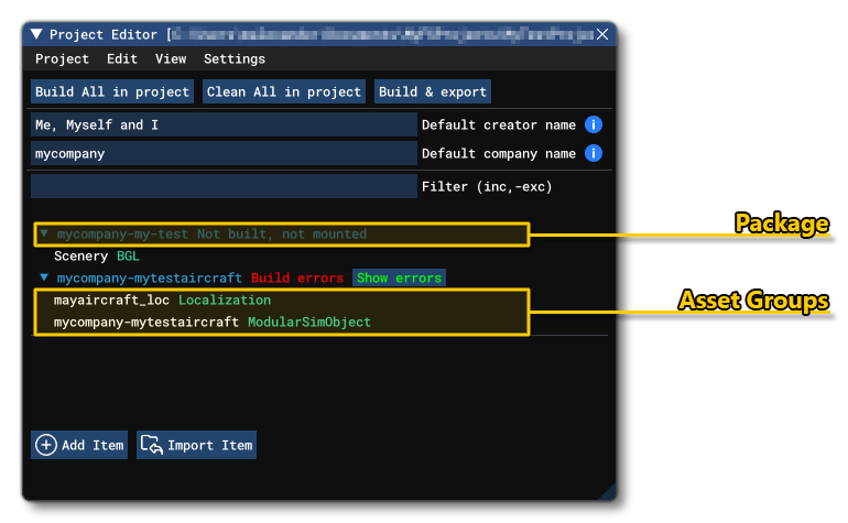 Packages And Asset Groups In The Project Editor