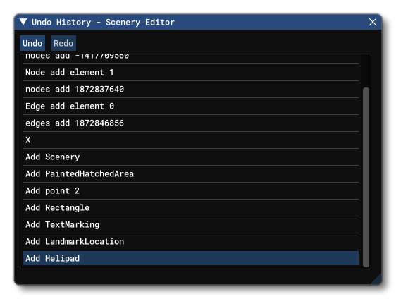 The Undo Window In The Scenery Editor