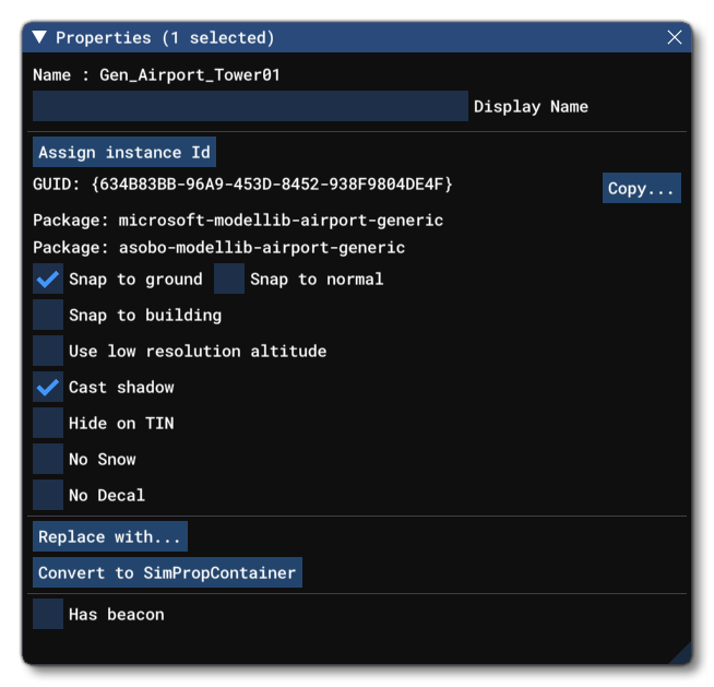 The Properties Window For A Tower Object