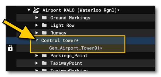 Example Of A ControlTower Group And Object In The Scenery Editor Content List