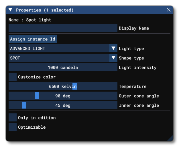 The Light Row Object Properties