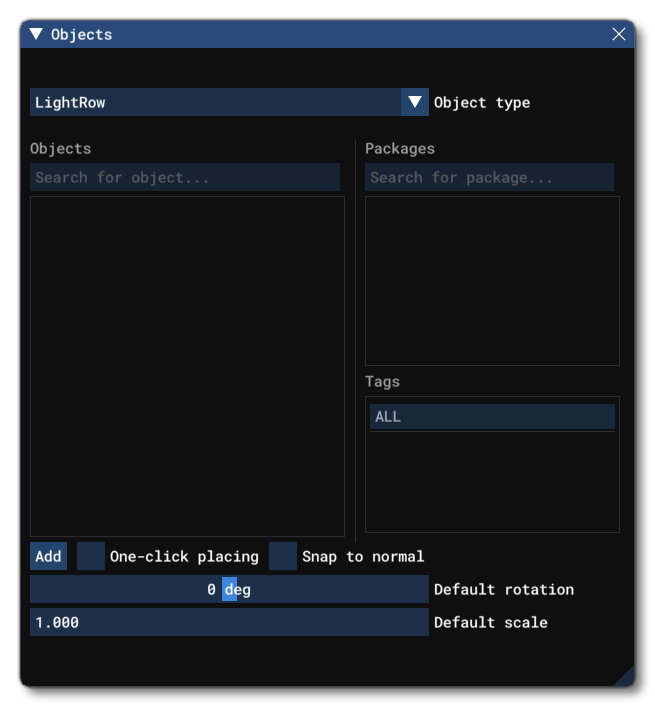 The LightRow Object Element Listed In The Objects Window