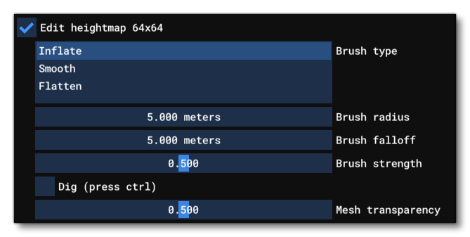 The Brush Options For Heightmaps In The Properties Window