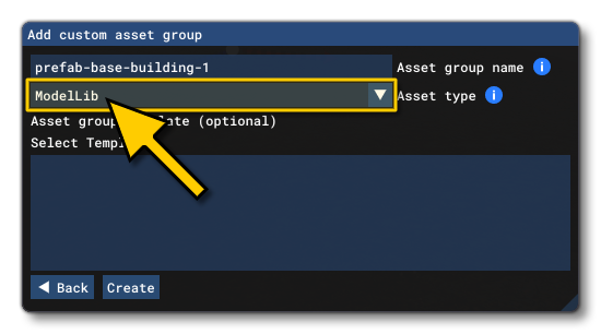 Selecting The ModelLib Asset Type Selecting The ModelLib Asset Type