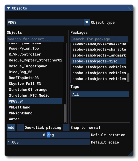 The VDGS Object Elements Listed In The Objects Window The VDGS Object Elements Listed In The Objects Window