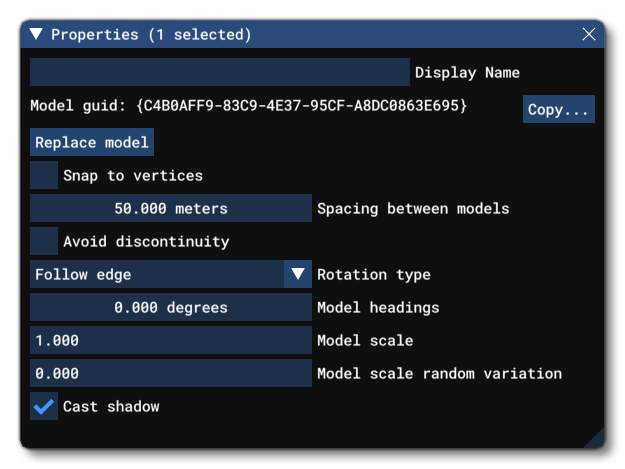 The Properties Window For A VectorPlacement Object