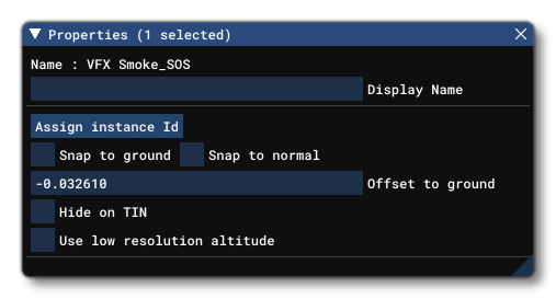 The Properties Window For A VFX Object