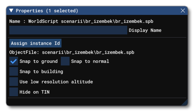 The Properties Window For A WorldScript Object