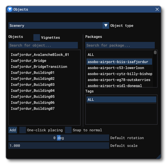 The Objects Window In The Scenery Editor