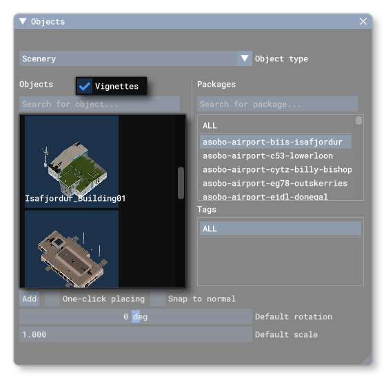 Enabling Vignettes In The Objects Window