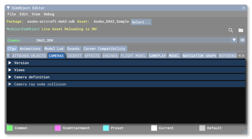 The Cameras.cfg File Tab In The SimObject Editor