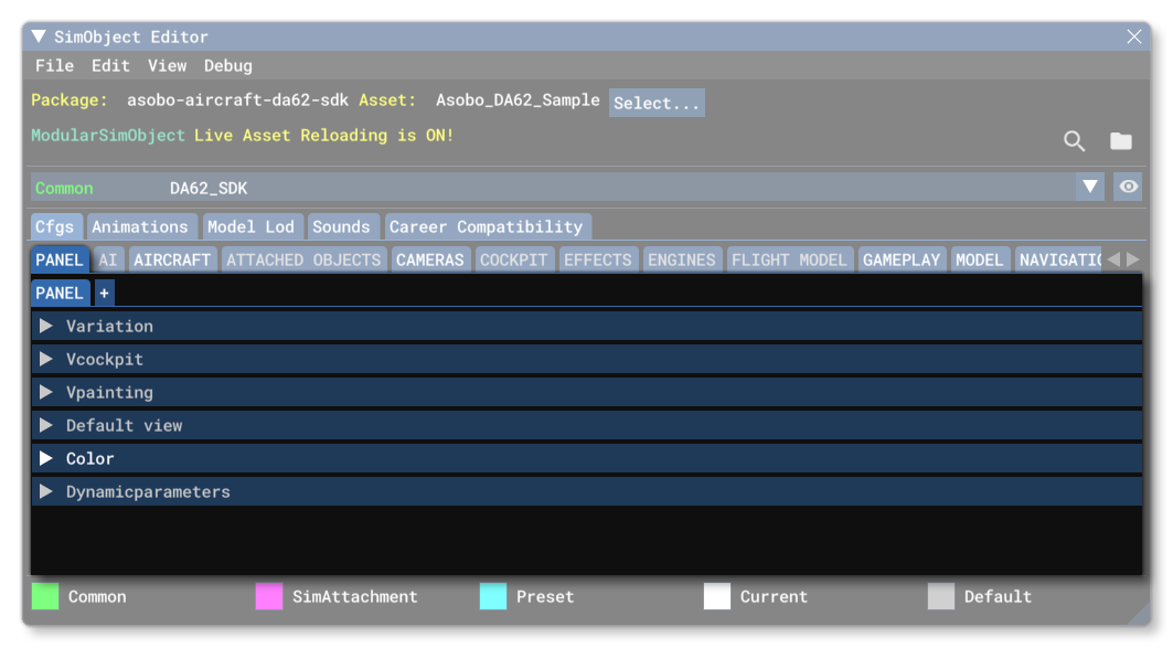 The Panel Tab Of The SimObject Editor