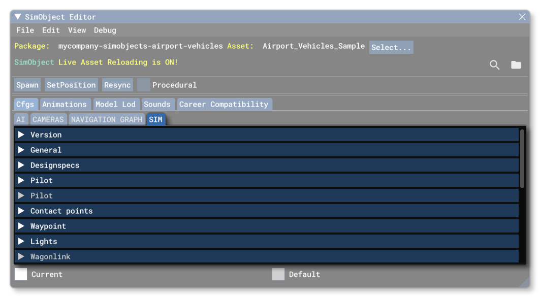 The Sim.cfg Tab In The SimObject Editor