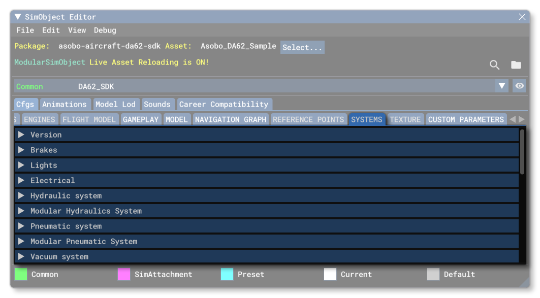 The Systems.cfg File Tab In The SimObject Editor