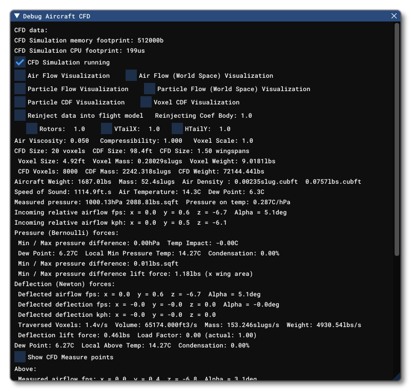 The Debug Aircraft CFD Window