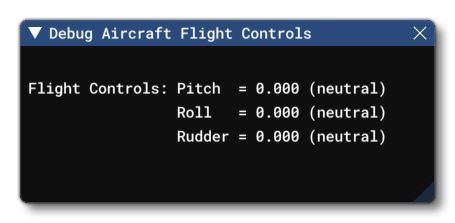 The Debug Aircraft Flight Controls Window