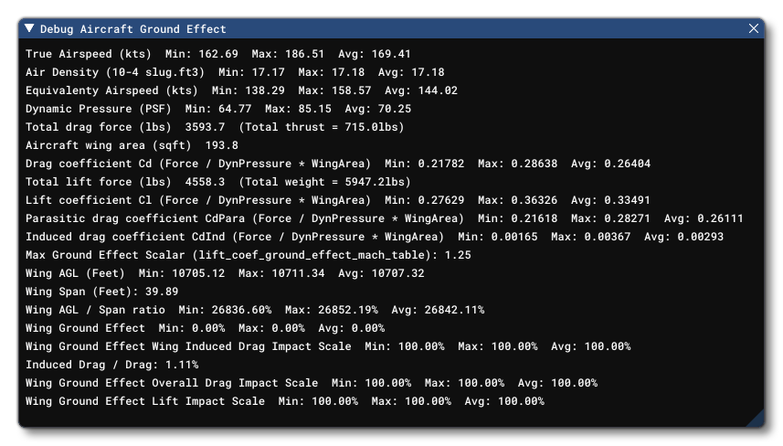 The Debug Aircraft Ground Effect Window