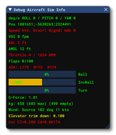 The Debug Sim Info Window