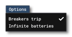 The Electric System Debug Options Menu
