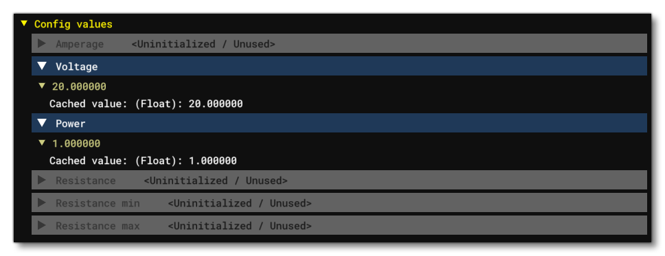 The Configuration Values Section For A Circuit