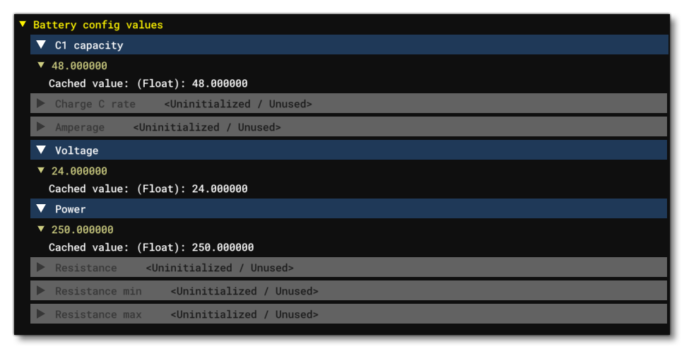 The Battery Configuration Values