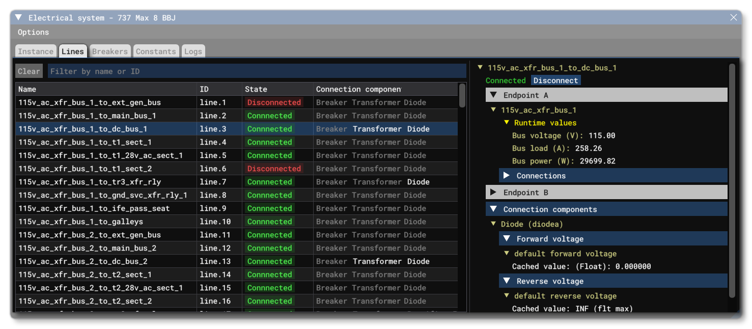 The Lines Tab Of The Electric Debug Window