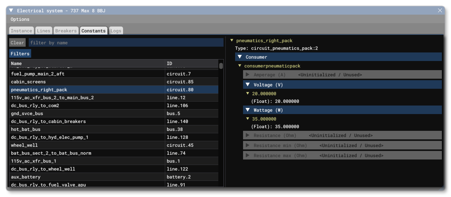 The Constants Tab Of The Electric Debug Window
