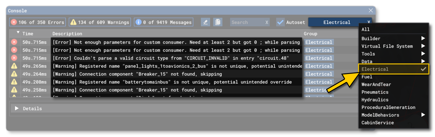 The Electrical System Logs In The Debug Console
