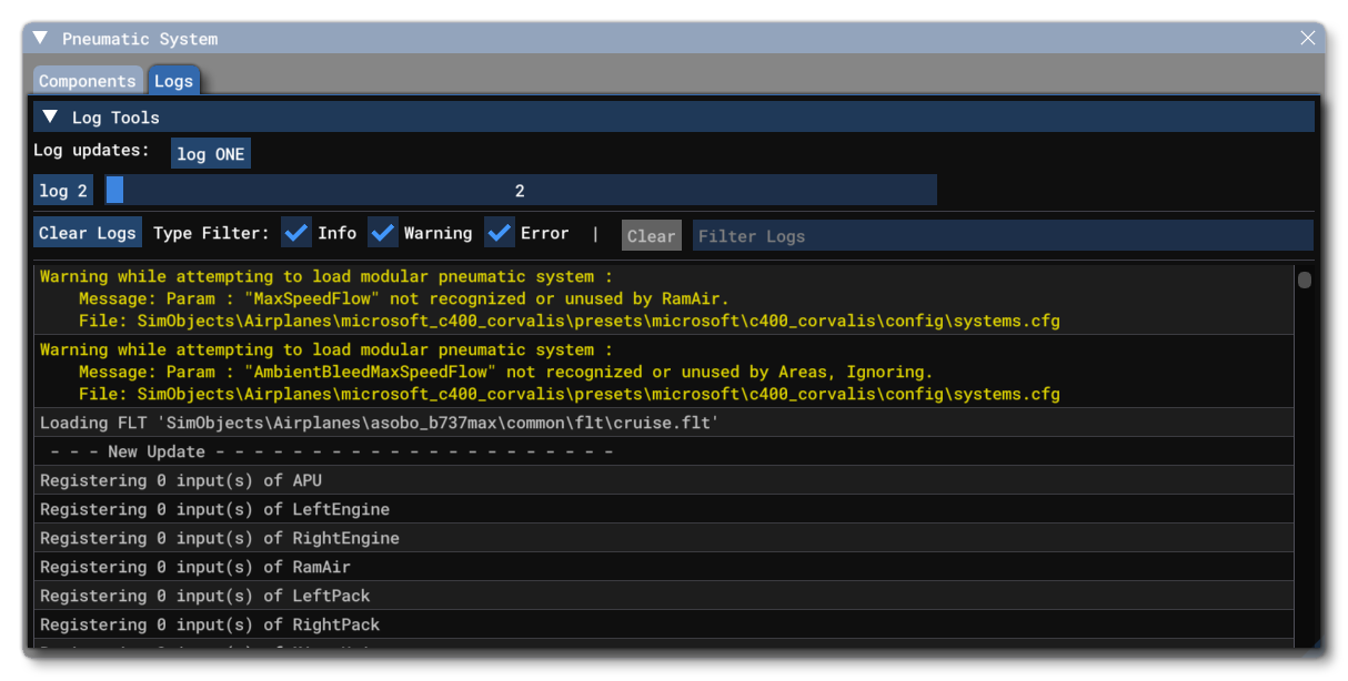 The Logs Tab Of The Pneumatic System Debug