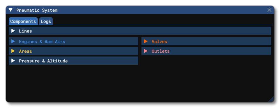 The Pneumatics System Debug Window